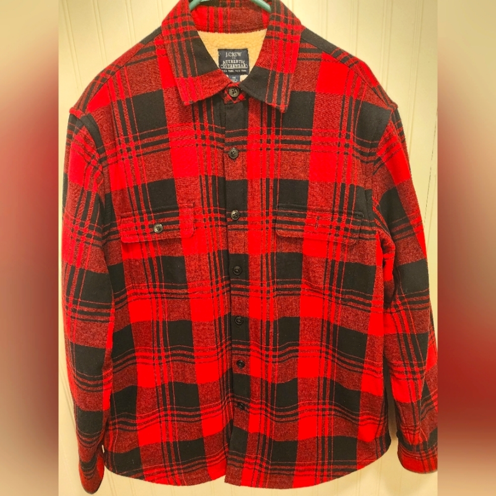 MEDIUM Red and Black Sherpa Lined Plaid from J Crew WORN ONCE